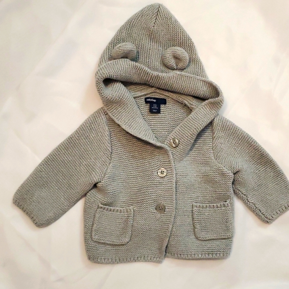 Gap gray button up bear hooded knitted sweater
